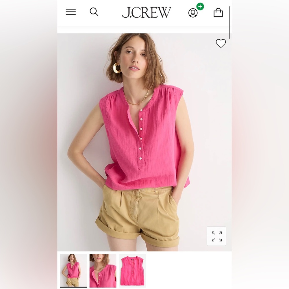 Jcrew Cora Top, Gauze Fabric, Color: Fuchsia, Button Front, Size L